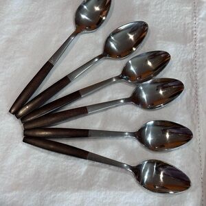 Interpur Elegant Stainless Steel Spoons with Brown Handles 6